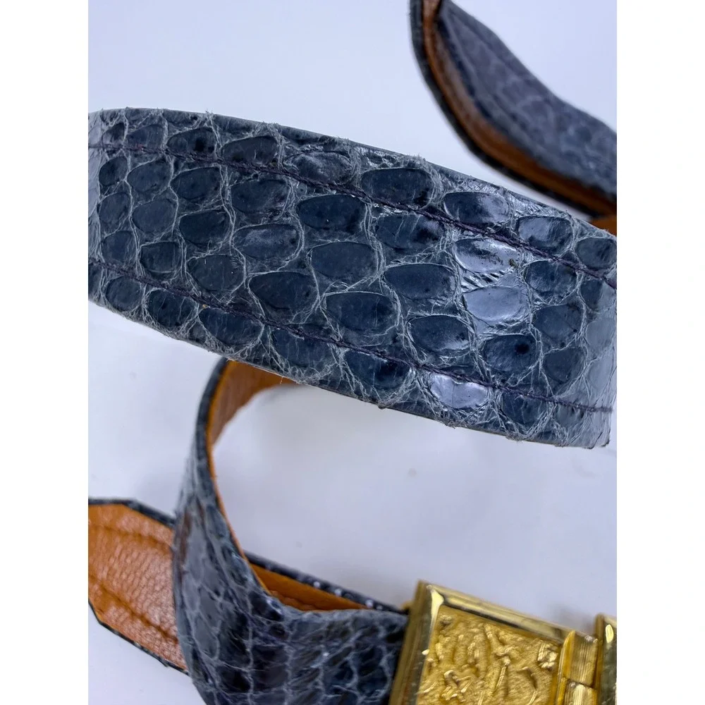 Alexis Kirk Vintage 90's Blue Snakeskin Leather Belt Egyptian Link Adjustable